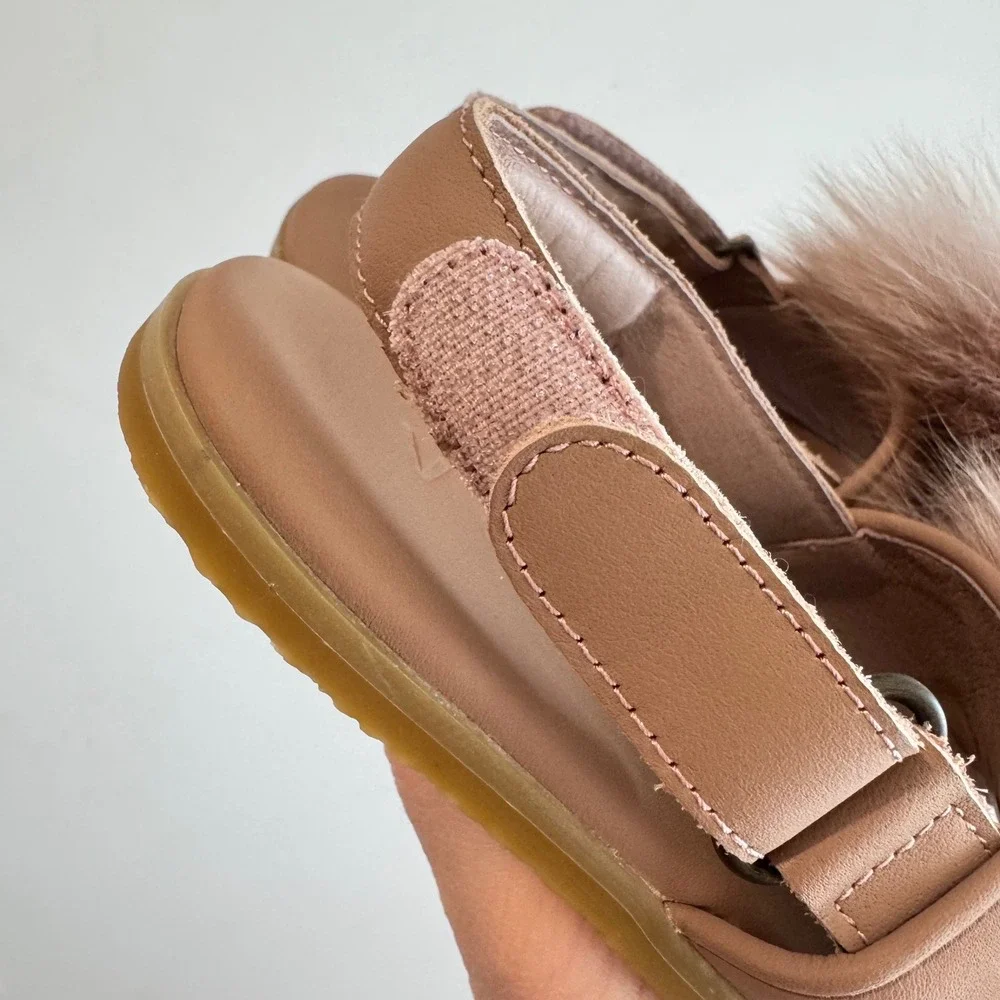 V&V Girls Pom Pom Slingback Sandals Mauve‎ Pink Faux Fur Size 30 EU - Picture 3 of 4